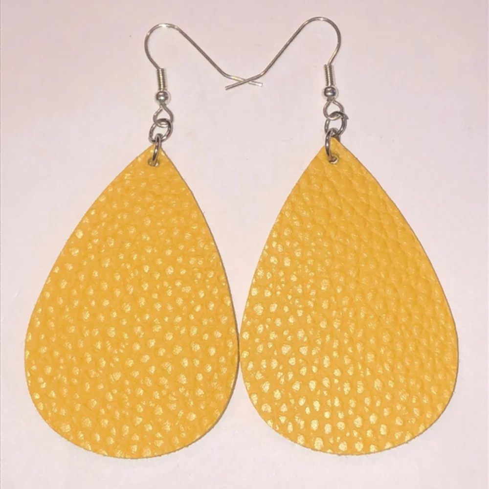 Yellow Teardrop Leather Earrings